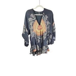 Free People Women's Hippie Boho Bell sunset dreams Sleeve‎ V Neck Top Size Xs
